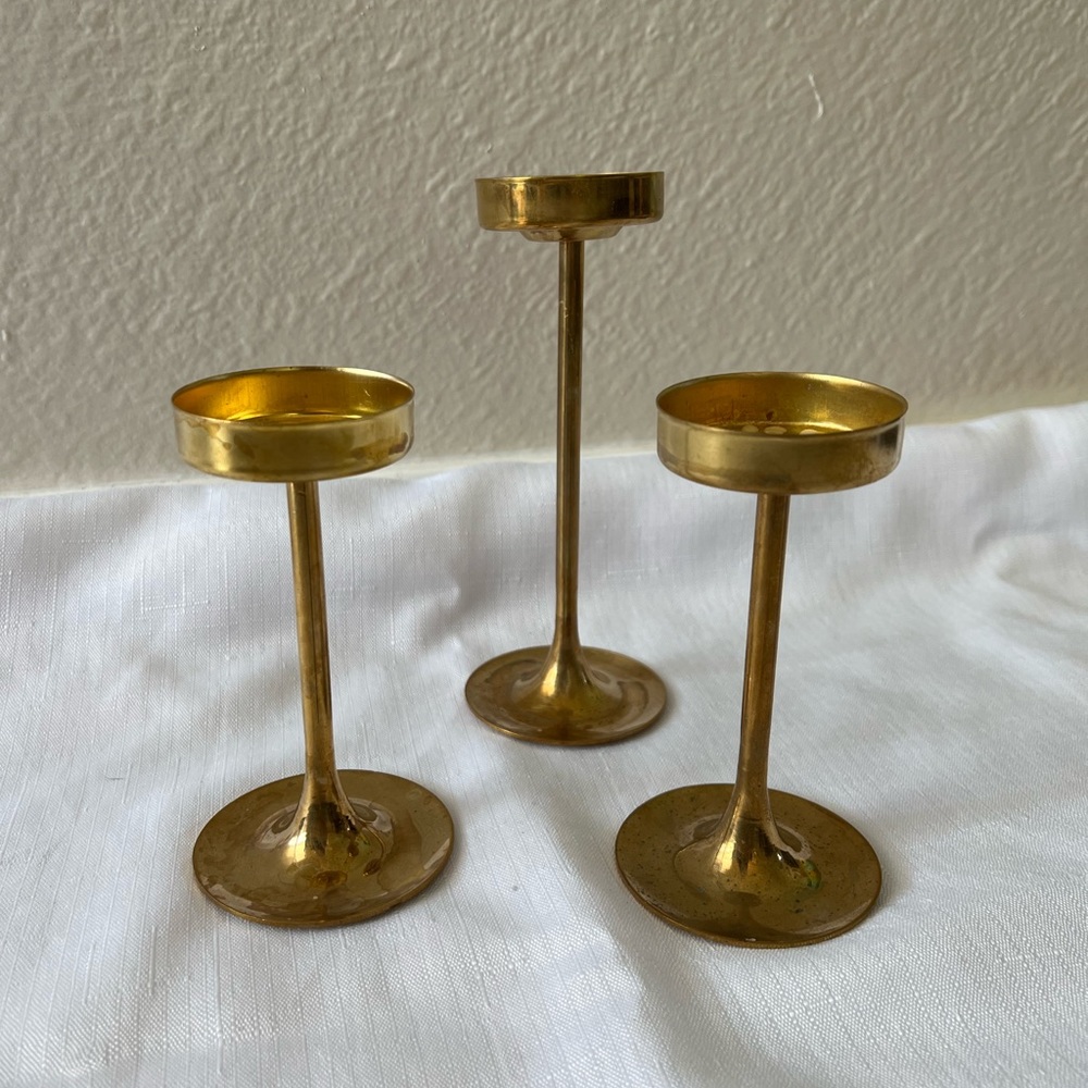 Set of 3 Brass Tealight Votive Candle Holders